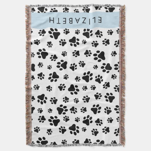 Paw Pattern, Dog Paws, Black and White, Jouw naam Deken (Voorkant Verticaal)