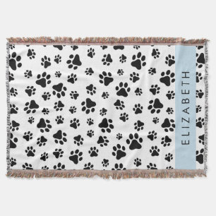 Paw Pattern, Dog Paws, Black and White, Jouw naam Deken
