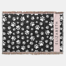 Paw Pattern, Dog Paws, Black and White, Jouw naam Deken