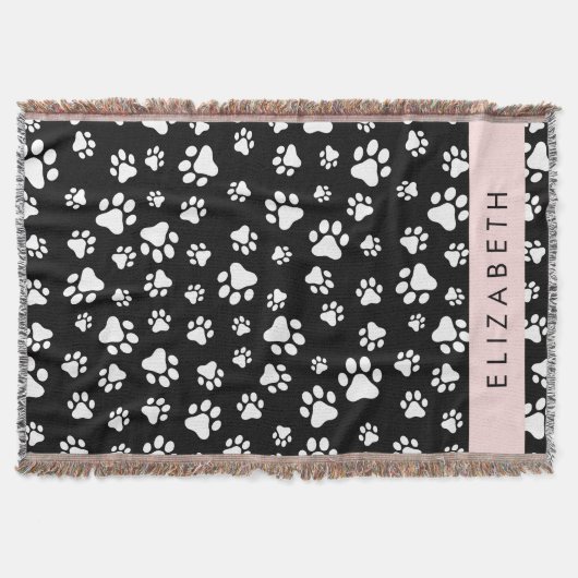 Paw Pattern, Dog Paws, Black and White, Jouw naam Deken (Voorkant)