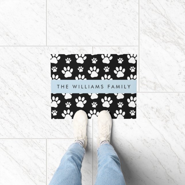 Paw Pattern, Dog Paws, Black and White, Jouw naam Deurmat (Binnen)