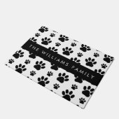 Paw Pattern, Dog Paws, Black and White, Jouw naam Deurmat (Schuin)