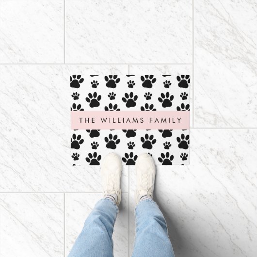 Paw Pattern, Dog Paws, Black and White, Jouw naam Deurmat (Binnen)