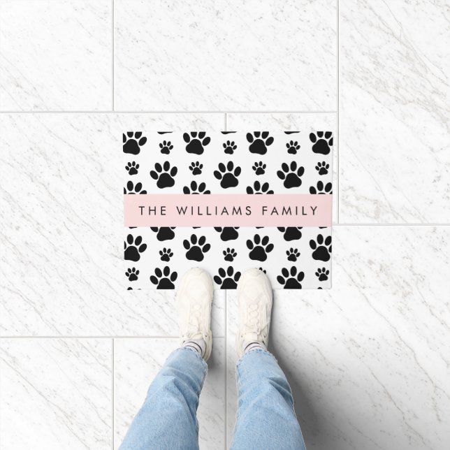 Paw Pattern, Dog Paws, Black and White, Jouw naam Deurmat (Binnen)
