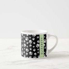 Paw Pattern, Dog Paws, Black and White, Jouw naam Espresso Kop
