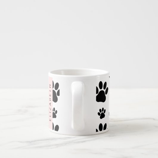 Paw Pattern, Dog Paws, Black and White, Jouw naam Espresso Kop (Achterkant)