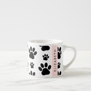 Paw Pattern, Dog Paws, Black and White, Jouw naam Espresso Kop