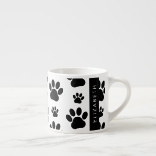 Paw Pattern, Dog Paws, Black and White, Jouw naam Espresso Kop