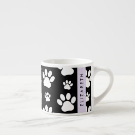 Paw Pattern, Dog Paws, Black and White, Jouw naam Espresso Kop