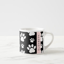 Paw Pattern, Dog Paws, Black and White, Jouw naam Espresso Kop