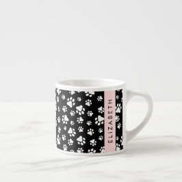 Paw Pattern, Dog Paws, Black and White, Jouw naam Espresso Kop