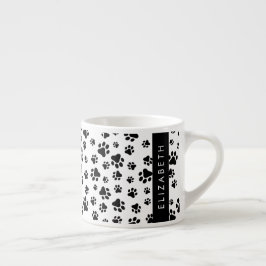 Paw Pattern, Dog Paws, Black and White, Jouw naam Espresso Kop