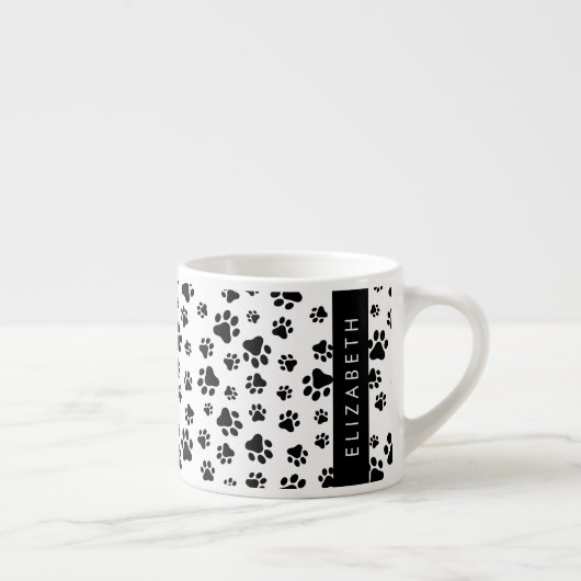 Paw Pattern, Dog Paws, Black and White, Jouw naam Espresso Kop (Rechts)