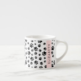 Paw Pattern, Dog Paws, Black and White, Jouw naam Espresso Kop