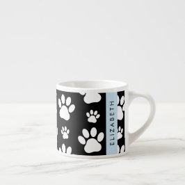 Paw Pattern, Dog Paws, Black and White, Jouw naam Espresso Kop