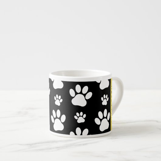 Paw Pattern, Dog Paws, Black and White, Jouw naam Espresso Kop (Voorkant rechts)