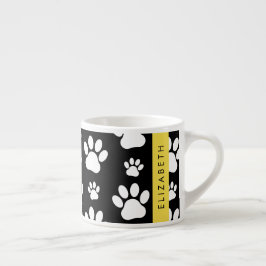 Paw Pattern, Dog Paws, Black and White, Jouw naam Espresso Kop