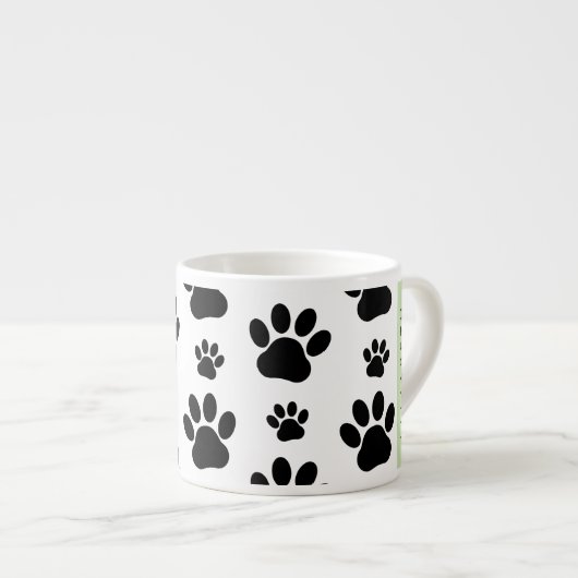 Paw Pattern, Dog Paws, Black and White, Jouw naam Espresso Kop (Voorkant rechts)
