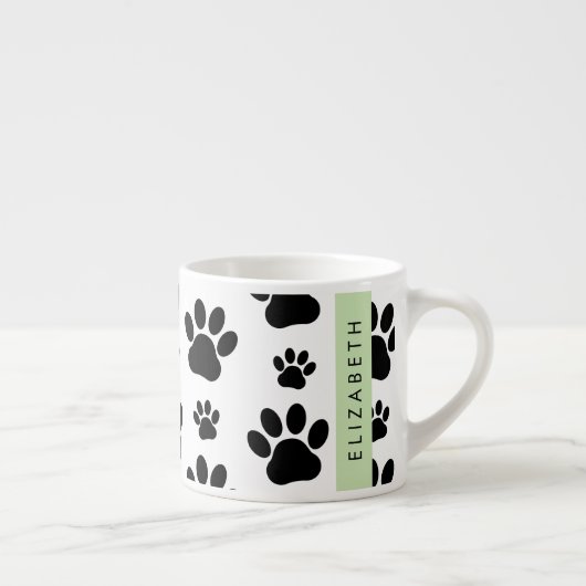 Paw Pattern, Dog Paws, Black and White, Jouw naam Espresso Kop (Rechts)