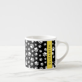 Paw Pattern, Dog Paws, Black and White, Jouw naam Espresso Kop