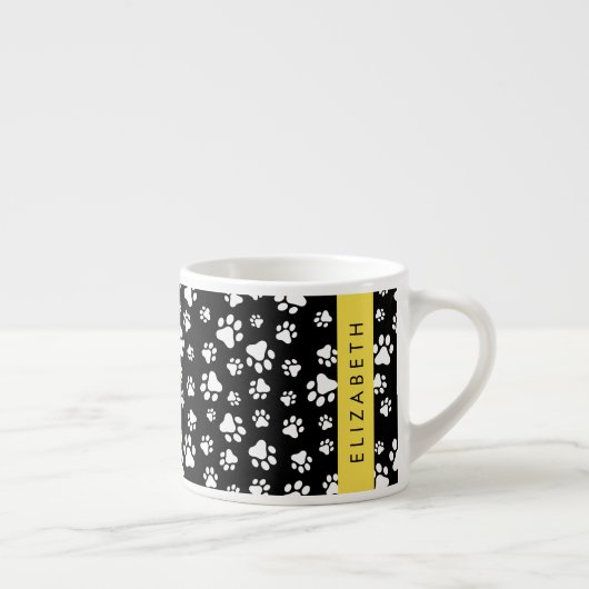 Paw Pattern, Dog Paws, Black and White, Jouw naam Espresso Kop (Rechts)