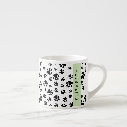 Paw Pattern, Dog Paws, Black and White, Jouw naam Espresso Kop (Rechts)