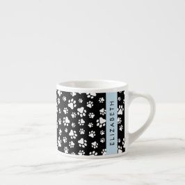 Paw Pattern, Dog Paws, Black and White, Jouw naam Espresso Kop