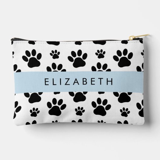 Paw Pattern, Dog Paws, Black and White, Jouw naam Etui (Achterkant)