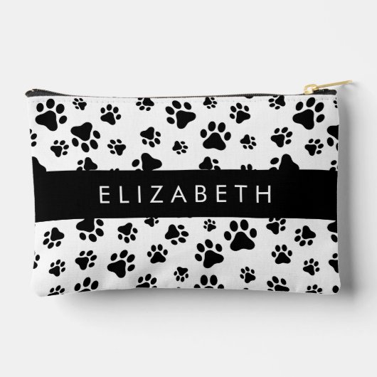 Paw Pattern, Dog Paws, Black and White, Jouw naam Etui (Achterkant)