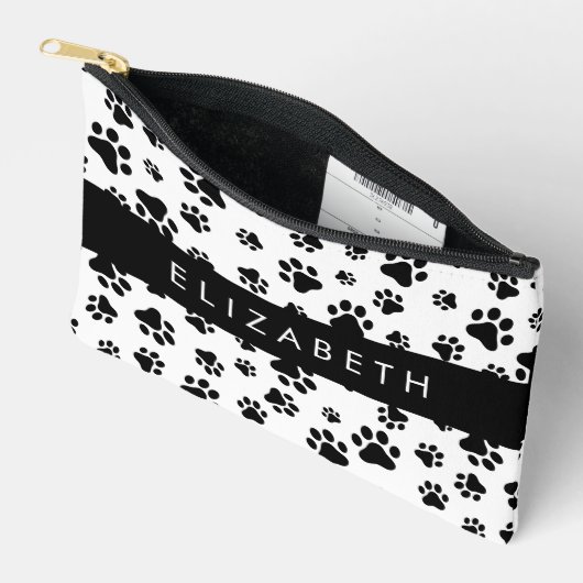 Paw Pattern, Dog Paws, Black and White, Jouw naam Etui (Open)