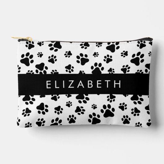 Paw Pattern, Dog Paws, Black and White, Jouw naam Etui (Voorkant)