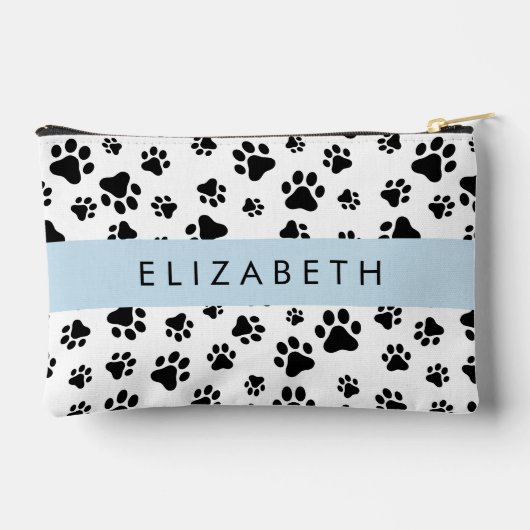 Paw Pattern, Dog Paws, Black and White, Jouw naam Etui (Achterkant)