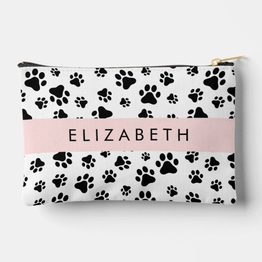Paw Pattern, Dog Paws, Black and White, Jouw naam Etui (Achterkant)