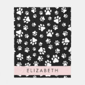 Paw Pattern, Dog Paws, Black and White, Jouw naam Fleece Deken (Voorkant)