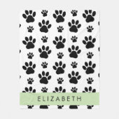 Paw Pattern, Dog Paws, Black and White, Jouw naam Fleece Deken (Voorkant)