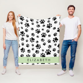 Paw Pattern, Dog Paws, Black and White, Jouw naam Fleece Deken