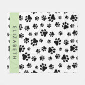 Paw Pattern, Dog Paws, Black and White, Jouw naam Fleece Deken (Voorkant (Horizontaal))