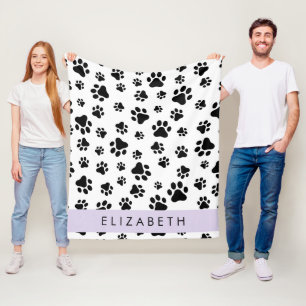 Paw Pattern, Dog Paws, Black and White, Jouw naam Fleece Deken