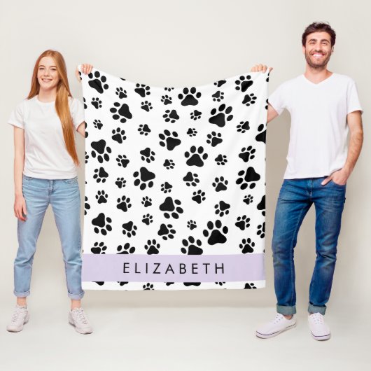 Paw Pattern, Dog Paws, Black and White, Jouw naam Fleece Deken (In situ)
