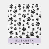 Paw Pattern, Dog Paws, Black and White, Jouw naam Fleece Deken (Voorkant)