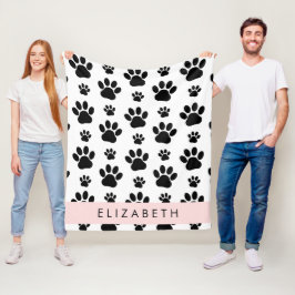 Paw Pattern, Dog Paws, Black and White, Jouw naam Fleece Deken