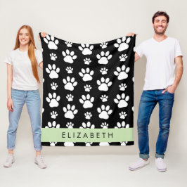 Paw Pattern, Dog Paws, Black and White, Jouw naam Fleece Deken