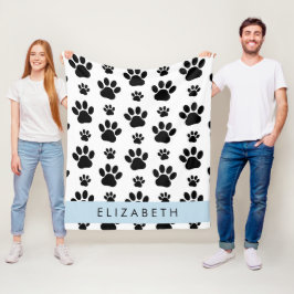 Paw Pattern, Dog Paws, Black and White, Jouw naam Fleece Deken