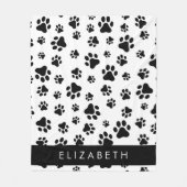 Paw Pattern, Dog Paws, Black and White, Jouw naam Fleece Deken (Voorkant)