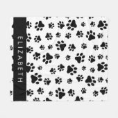 Paw Pattern, Dog Paws, Black and White, Jouw naam Fleece Deken (Voorkant (Horizontaal))