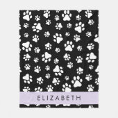 Paw Pattern, Dog Paws, Black and White, Jouw naam Fleece Deken (Voorkant)