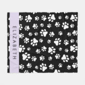 Paw Pattern, Dog Paws, Black and White, Jouw naam Fleece Deken (Voorkant (Horizontaal))