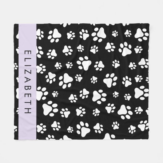 Paw Pattern, Dog Paws, Black and White, Jouw naam Fleece Deken (Voorkant (Horizontaal))