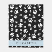 Paw Pattern, Dog Paws, Black and White, Jouw naam Fleece Deken (Voorkant)