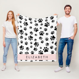 Paw Pattern, Dog Paws, Black and White, Jouw naam Fleece Deken